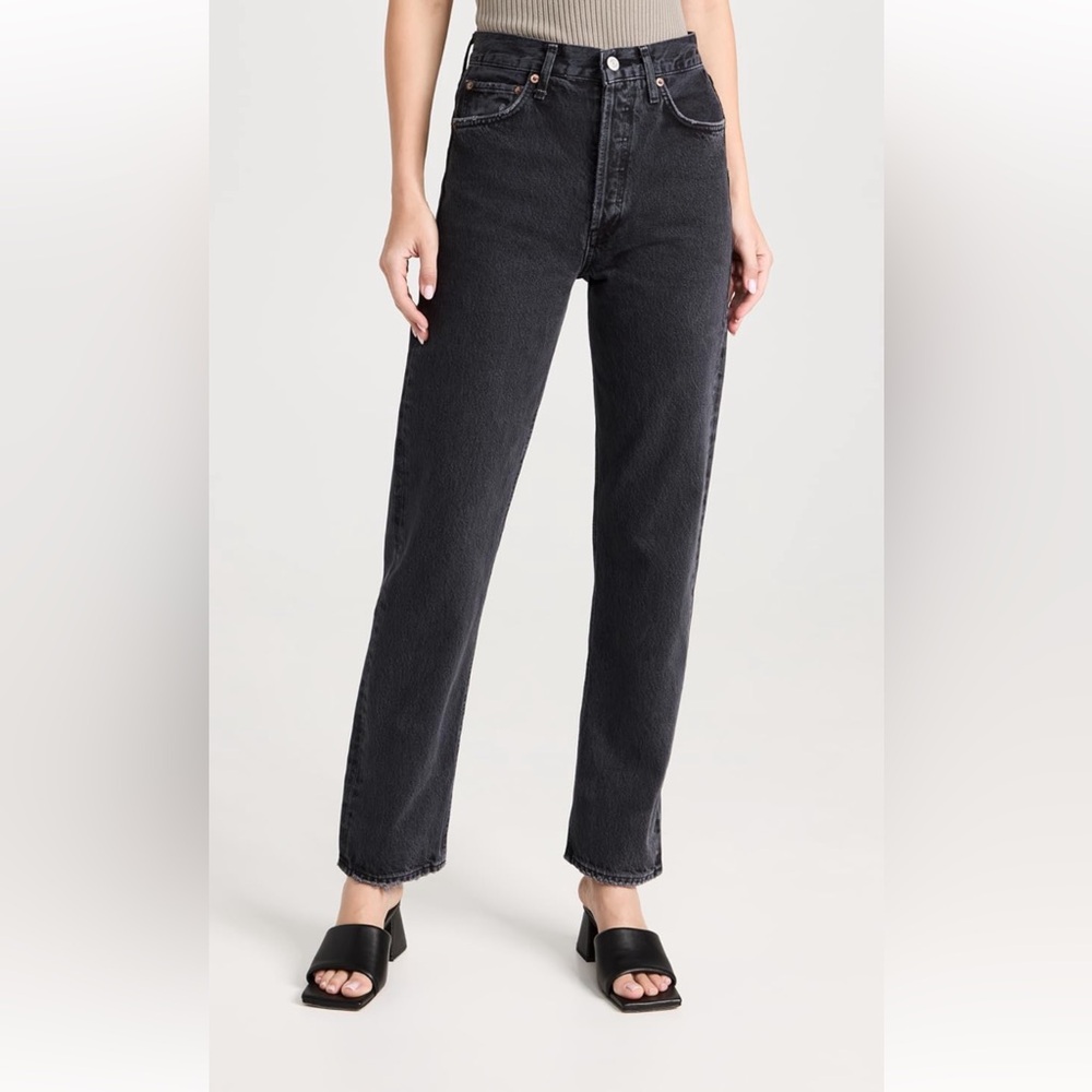 AGOLDE 90S PINCH WAIST HIGH RISE STRAIGHT JEANS (BLACK TEA)